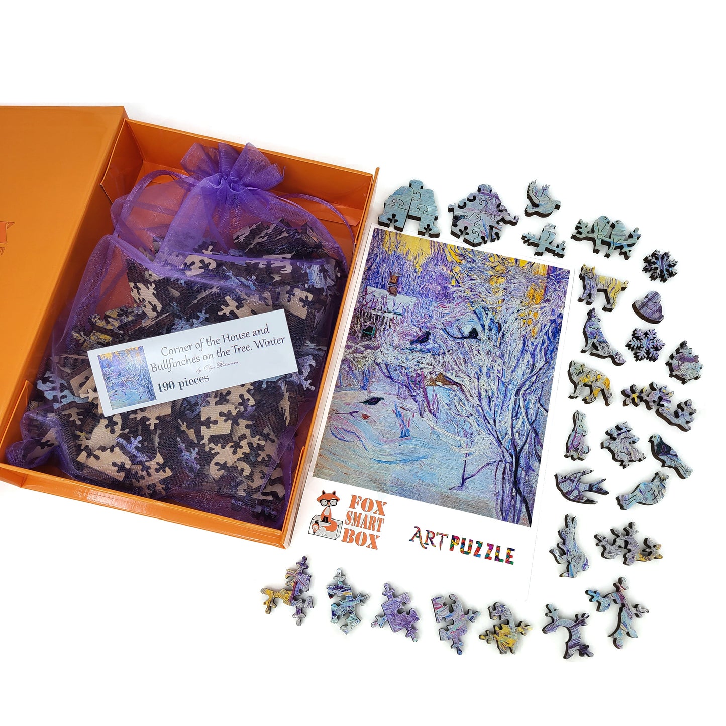 Large Format Wooden Jigsaw Puzzle with Uniquely Shaped Pieces for Seniors and Adults - 190 Pieces - Bullfinches on the Tree. Winter