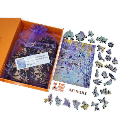 Large Format Wooden Jigsaw Puzzle with Uniquely Shaped Pieces for Seniors and Adults - 190 Pieces - Bullfinches on the Tree. Winter