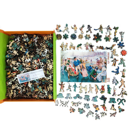 Wooden Jigsaw Puzzle for Adults - Uniquely Shaped Pieces  - 510 Pieces - A Merry Christmas