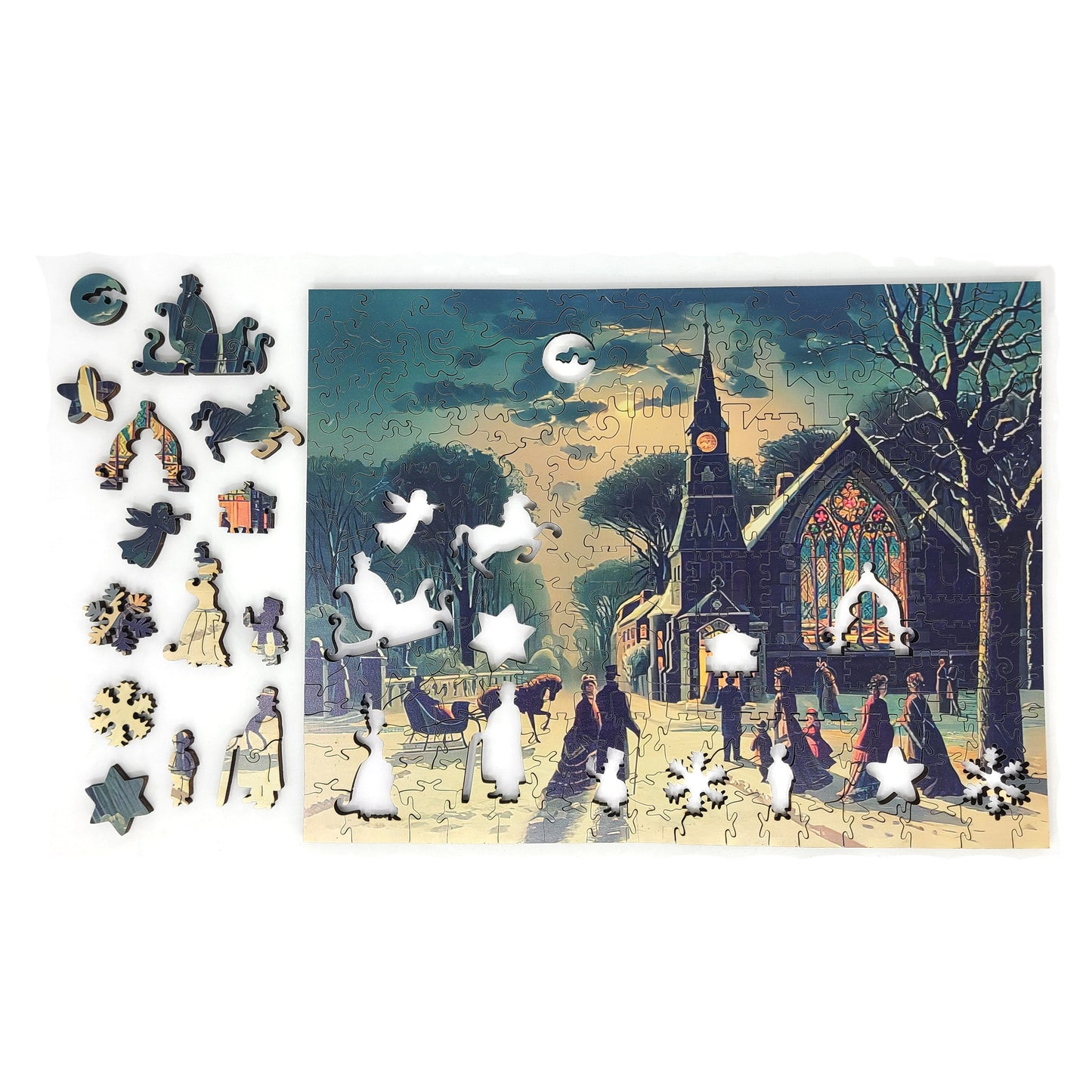Wooden Jigsaw Puzzle for Adults - Uniquely Shaped Pieces  - 200 Pieces - Christmas Eve