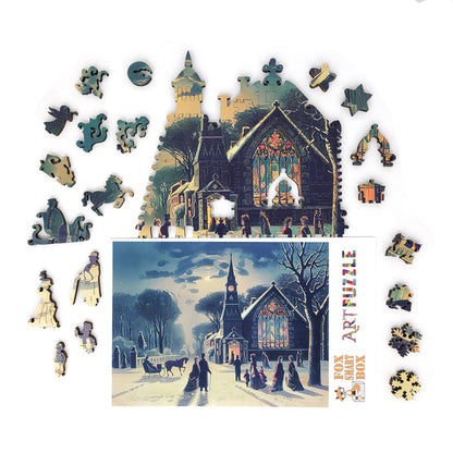 Large Format Wooden Jigsaw Puzzle with Uniquely Shaped Pieces for Seniors and Adults - 200 Pieces - Christmas Eve