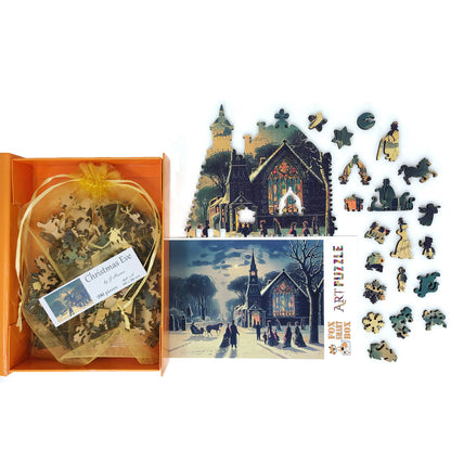 Wooden Jigsaw Puzzle for Adults - Uniquely Shaped Pieces  - 200 Pieces - Christmas Eve