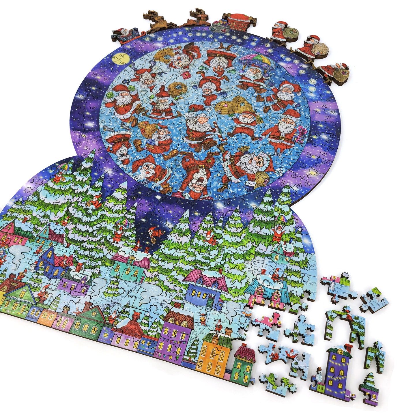 Wooden Jigsaw Puzzle for Adults - Uniquely Shaped Pieces - 340 Pieces - Santa Snow Globe