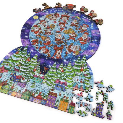 Wooden Jigsaw Puzzle for Adults - Uniquely Shaped Pieces - 340 Pieces - Santa Snow Globe