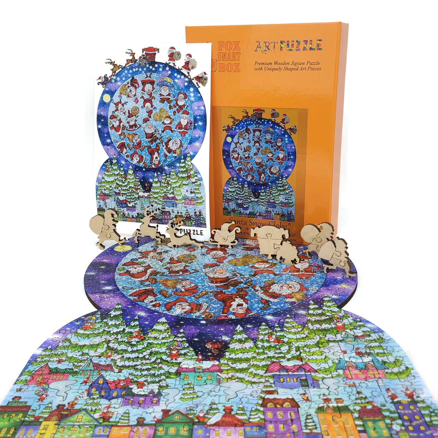 Wooden Jigsaw Puzzle for Adults - Uniquely Shaped Pieces - 340 Pieces - Santa Snow Globe