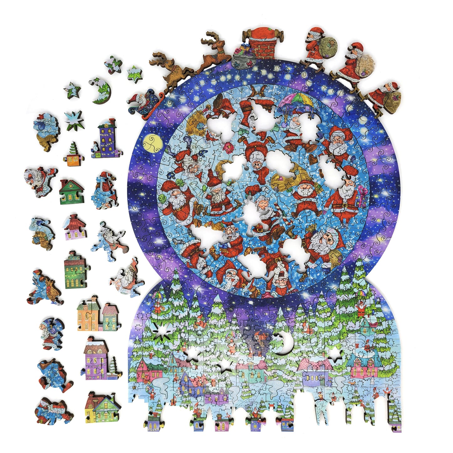 Wooden Jigsaw Puzzle for Adults - Uniquely Shaped Pieces - 340 Pieces - Santa Snow Globe