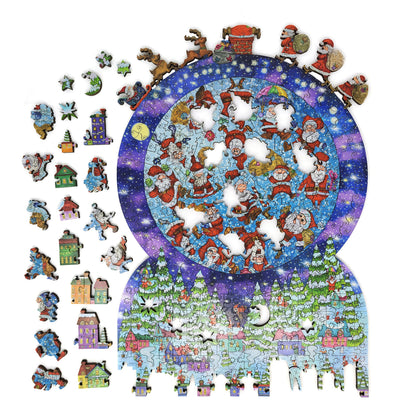 Wooden Jigsaw Puzzle for Adults - Uniquely Shaped Pieces - 340 Pieces - Santa Snow Globe