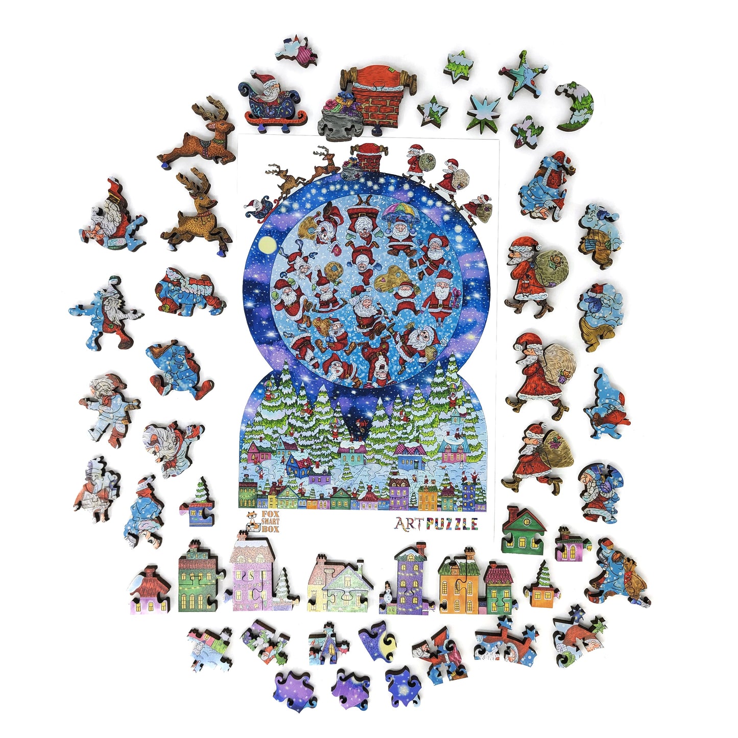Wooden Jigsaw Puzzle for Adults - Uniquely Shaped Pieces - 340 Pieces - Santa Snow Globe