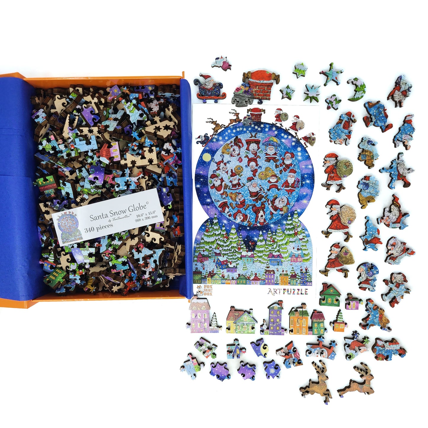 Wooden Jigsaw Puzzle for Adults - Uniquely Shaped Pieces - 340 Pieces - Santa Snow Globe