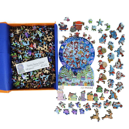 Wooden Jigsaw Puzzle for Adults - Uniquely Shaped Pieces - 340 Pieces - Santa Snow Globe