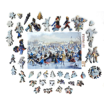 Large Format Wooden Jigsaw Puzzle with Uniquely Shaped Pieces for Seniors and Adults - 262 Pieces - Central Park, Winter – The Skating Pond