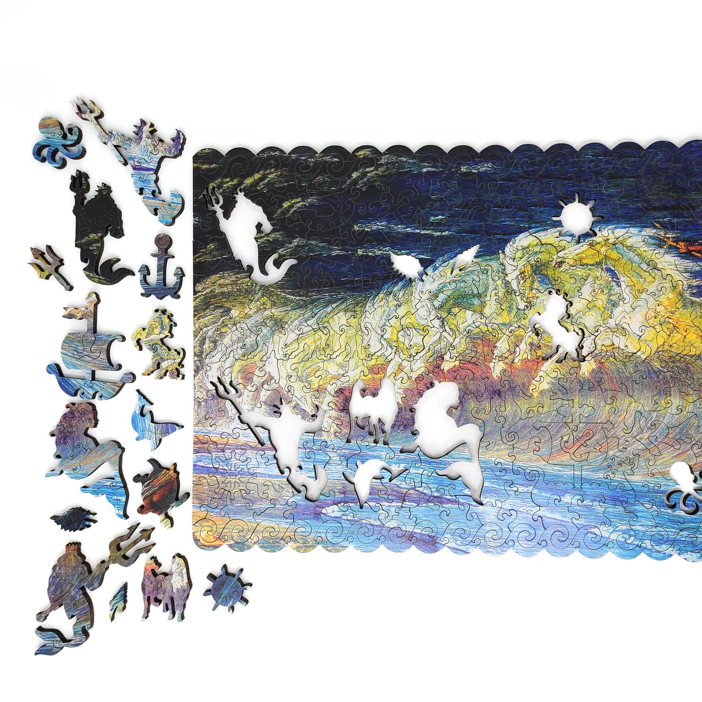 Wooden Jigsaw Puzzle with Uniquely Shaped Pieces for Adults - 390 Pieces - Neptune's Horses