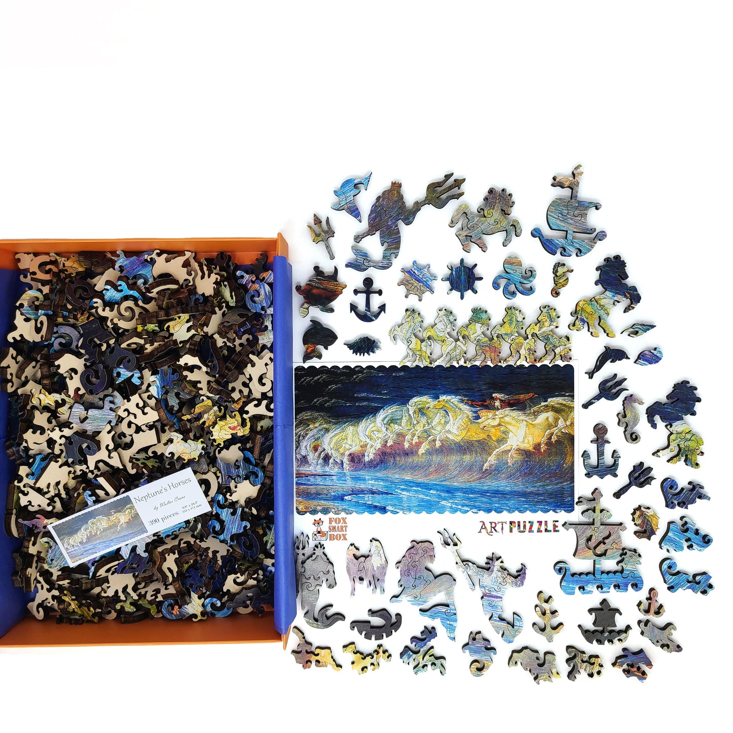 Wooden Jigsaw Puzzle with Uniquely Shaped Pieces for Adults - 390 Pieces - Neptune's Horses