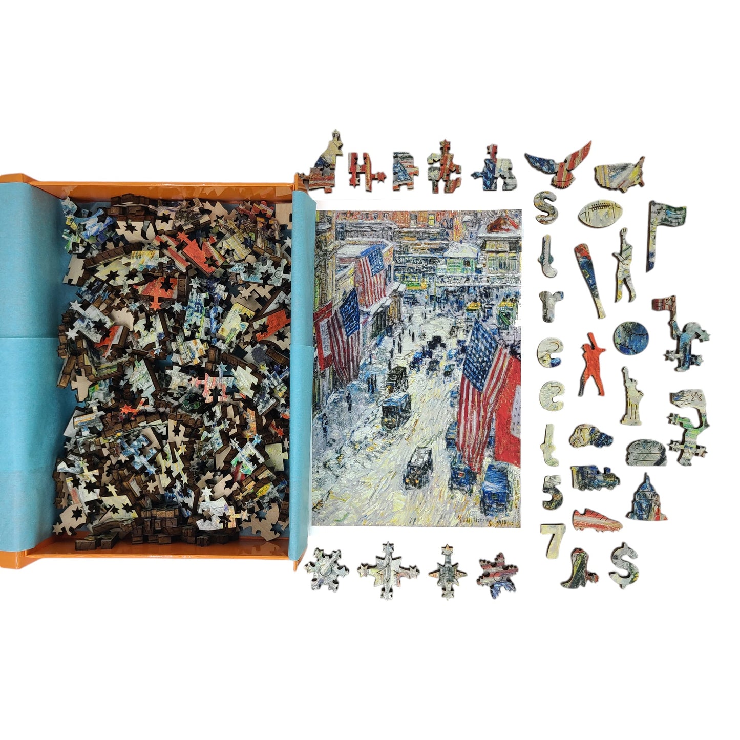 Wooden Jigsaw Puzzle for Adults - Uniquely Shaped Pieces - 215 Pieces - Flags on 57th Street, Winter