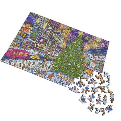 Wooden Jigsaw Puzzle for Adults - Uniquely Shaped Pieces - 220 Pieces - New York Holiday Lights