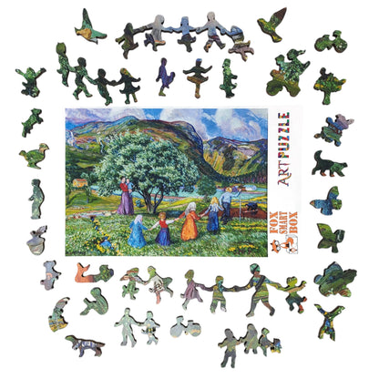 Large Format Wooden Jigsaw Puzzle with Uniquely Shaped Pieces for Seniors and Adults - 225 Pieces - Summer and Playing Children
