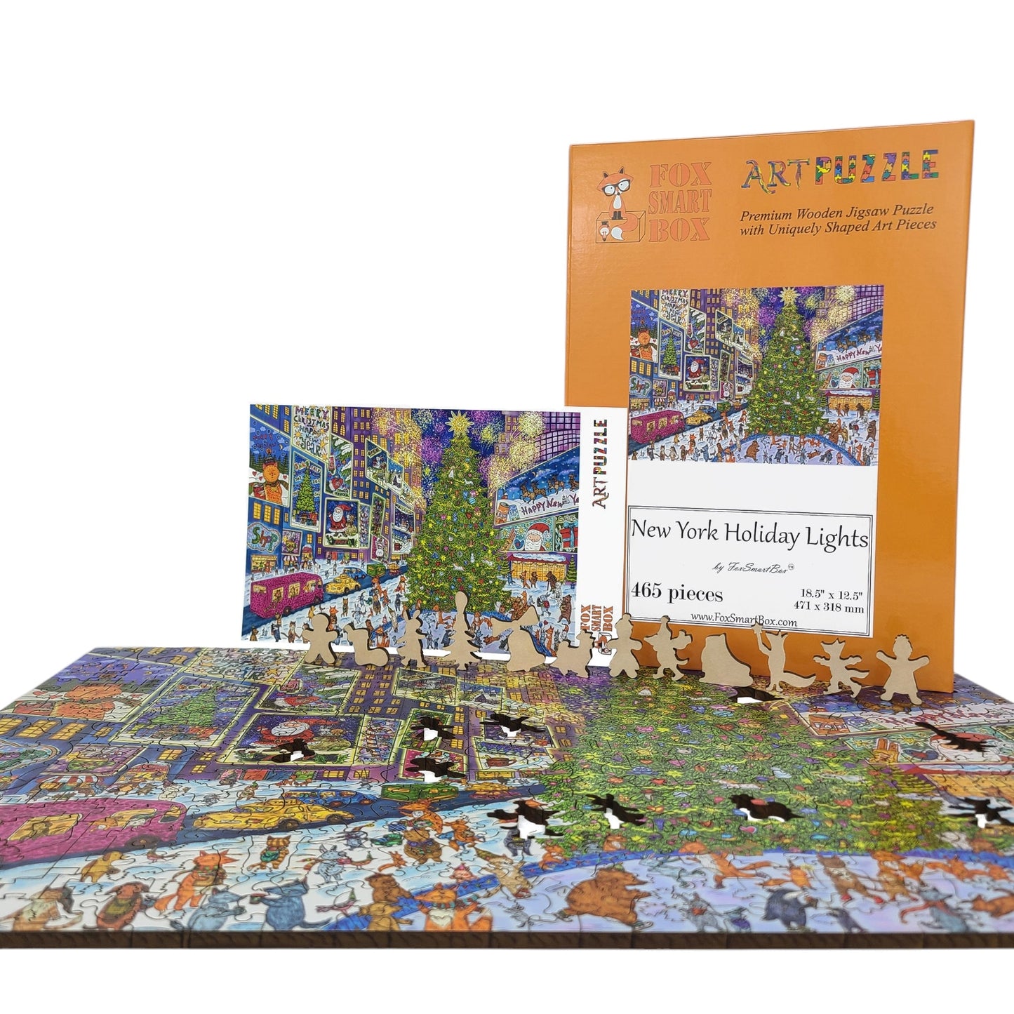 Wooden Jigsaw Puzzle for Adults - Uniquely Shaped Pieces - 465 Pieces - New York Holiday Lights