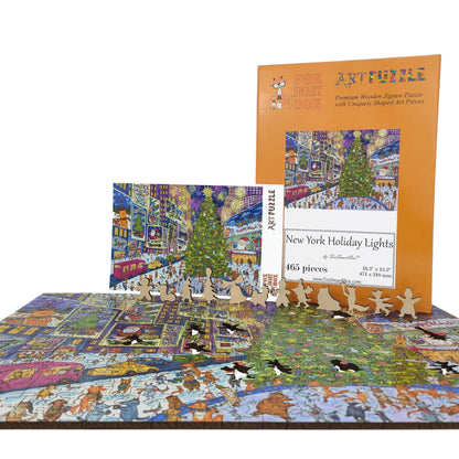 Wooden Jigsaw Puzzle for Adults - Uniquely Shaped Pieces - 465 Pieces - New York Holiday Lights