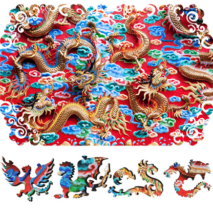 Wooden Jigsaw Puzzle with Uniquely Shaped Pieces for Adults - 290 Pieces - Mystery of The Golden Dragon