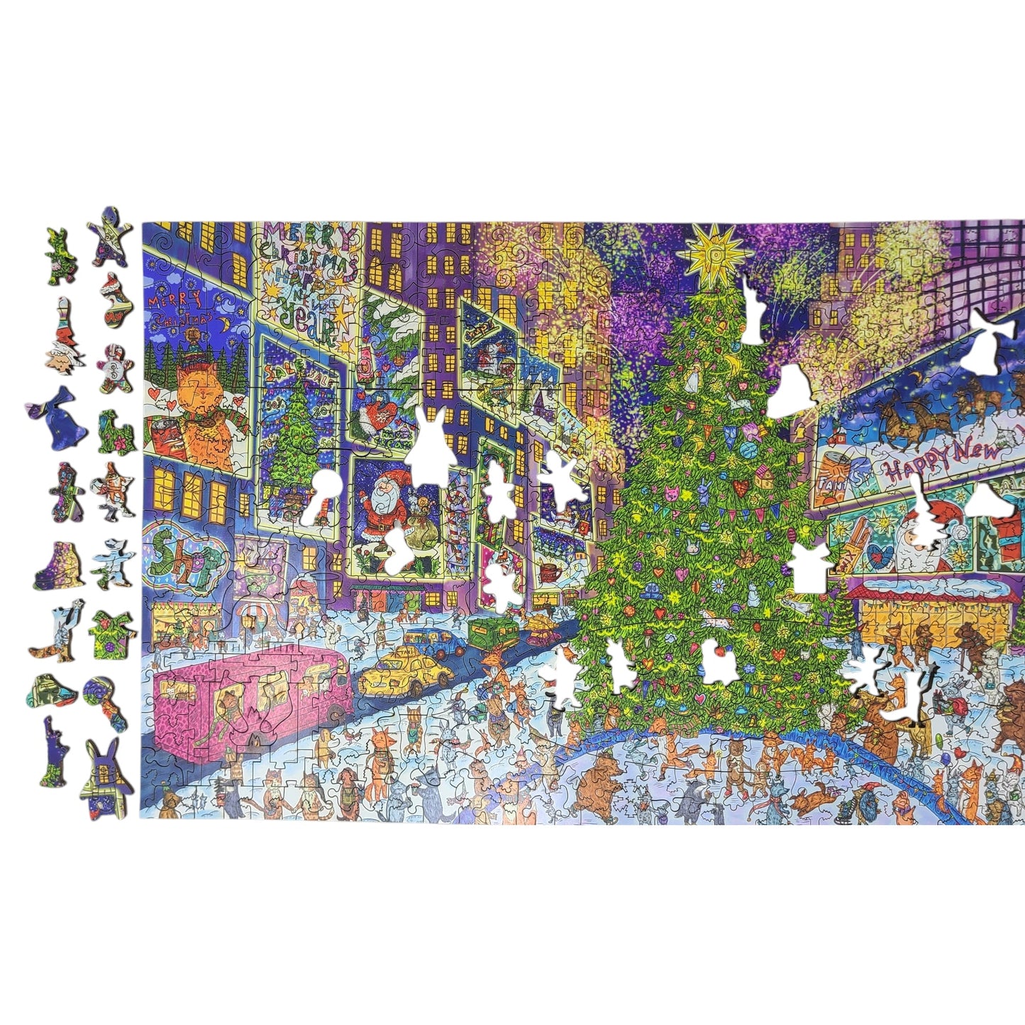 Wooden Jigsaw Puzzle for Adults - Uniquely Shaped Pieces - 465 Pieces - New York Holiday Lights