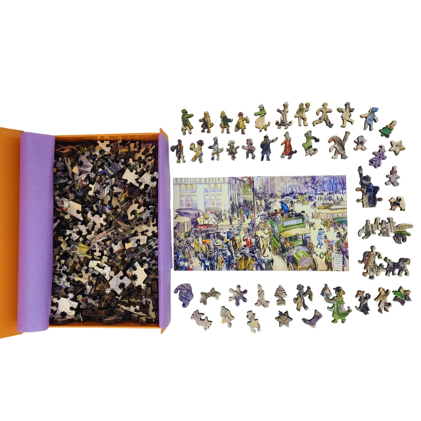 Wooden Jigsaw Puzzle for Adults - Uniquely Shaped Pieces - 310 Pieces - Christmas Shoppers, Madison Square