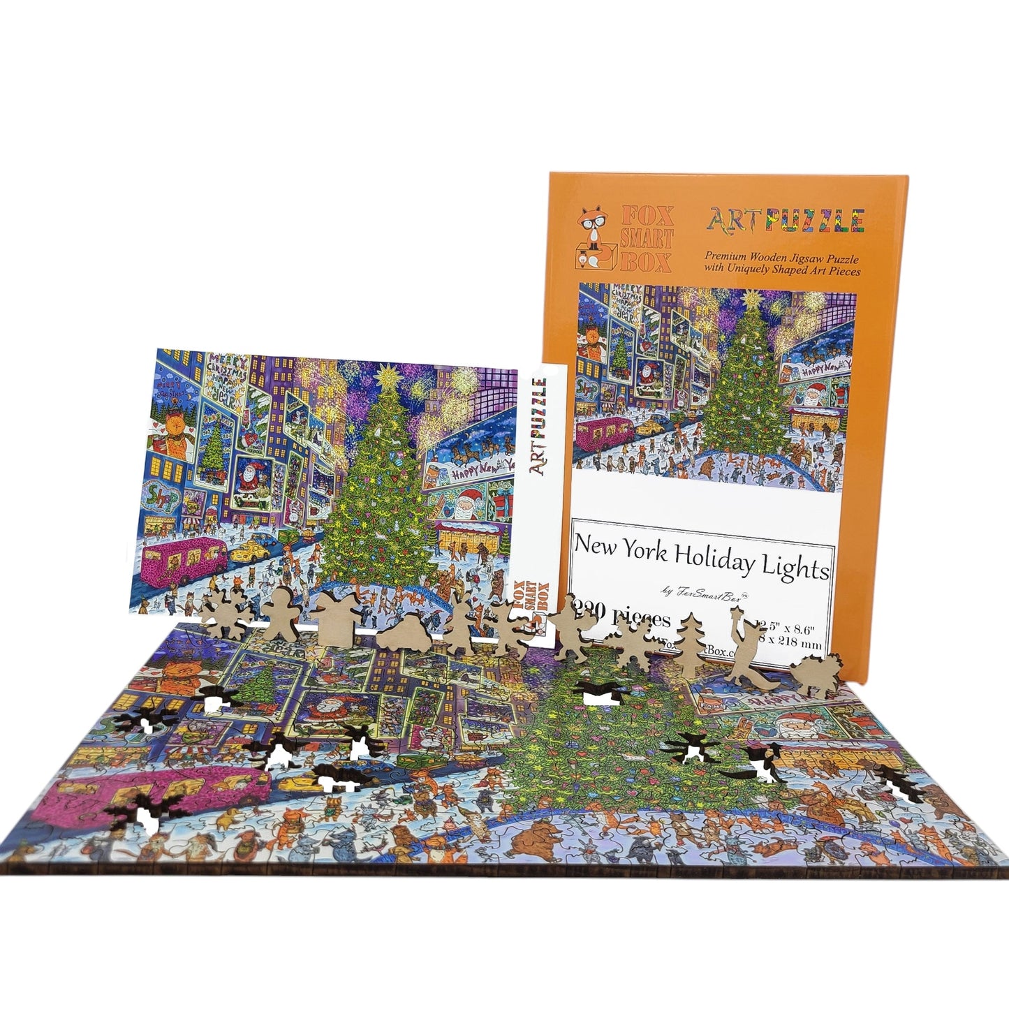 Wooden Jigsaw Puzzle for Adults - Uniquely Shaped Pieces - 220 Pieces - New York Holiday Lights