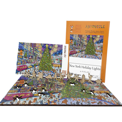 Wooden Jigsaw Puzzle for Adults - Uniquely Shaped Pieces - 220 Pieces - New York Holiday Lights