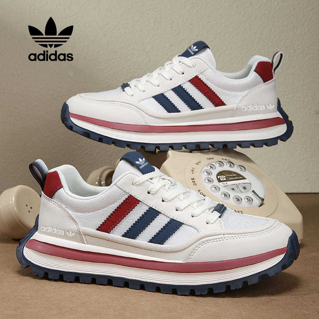 Bílé boty adidas v retro stylu s barevnými pruhy