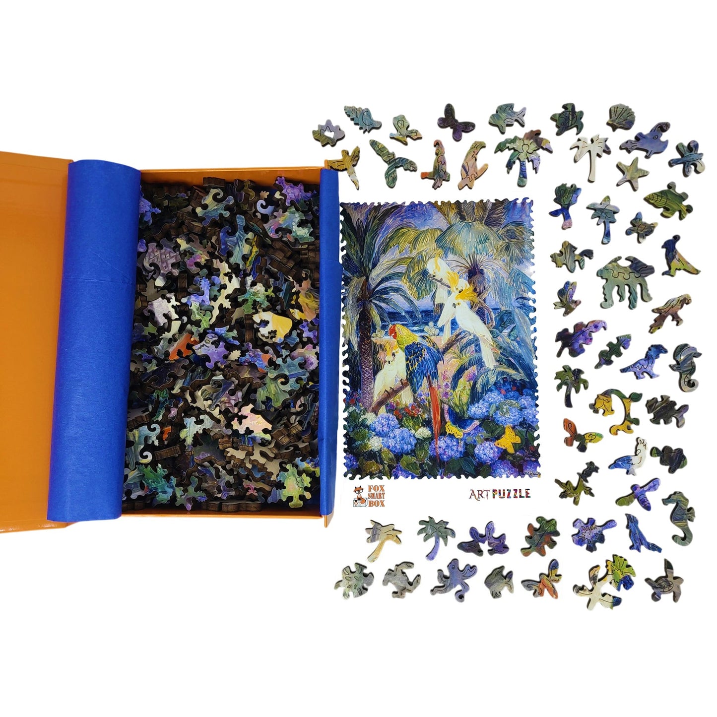 Wooden Jigsaw Puzzle for Adults - Uniquely Shaped Pieces - 310 Pieces - Tropical Landscape with Parrots