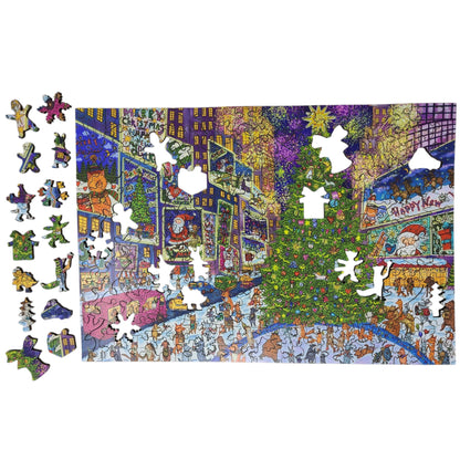 Wooden Jigsaw Puzzle for Adults - Uniquely Shaped Pieces - 220 Pieces - New York Holiday Lights