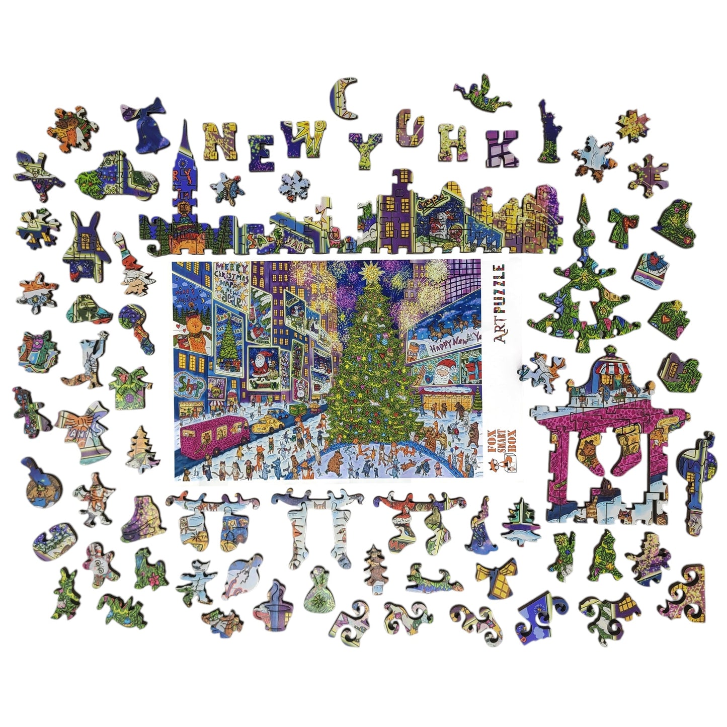 Wooden Jigsaw Puzzle for Adults - Uniquely Shaped Pieces - 465 Pieces - New York Holiday Lights