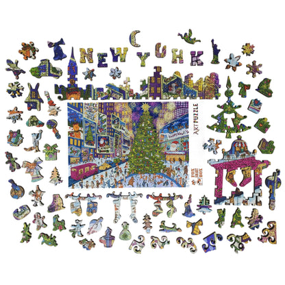 Wooden Jigsaw Puzzle for Adults - Uniquely Shaped Pieces - 465 Pieces - New York Holiday Lights