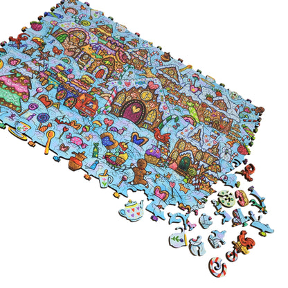 Wooden Jigsaw Puzzle for Adults - Uniquely Shaped Pieces - 325 Pieces - Sweety City