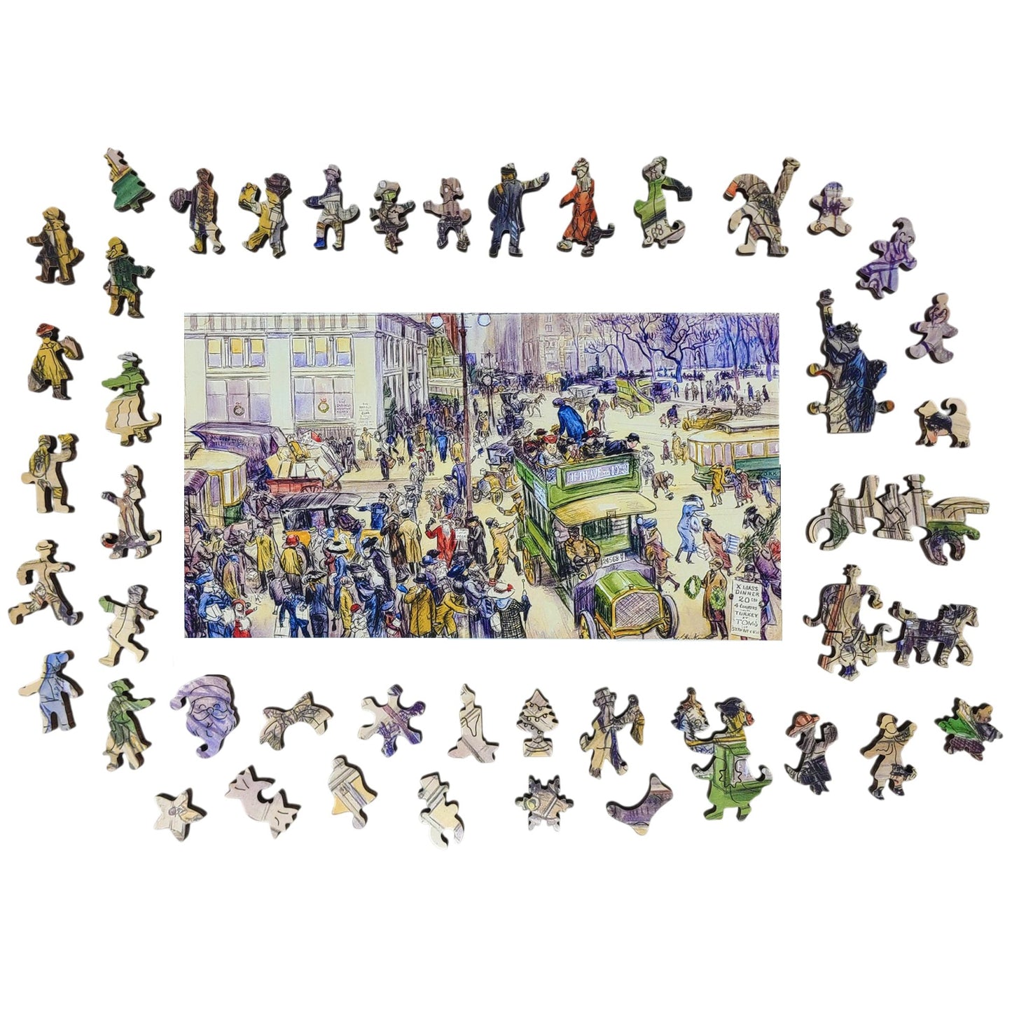 Wooden Jigsaw Puzzle for Adults - Uniquely Shaped Pieces - 310 Pieces - Christmas Shoppers, Madison Square