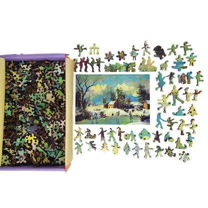 Wooden Jigsaw Puzzle for Adults - Uniquely Shaped Pieces - 425 Pieces - American Winter Life