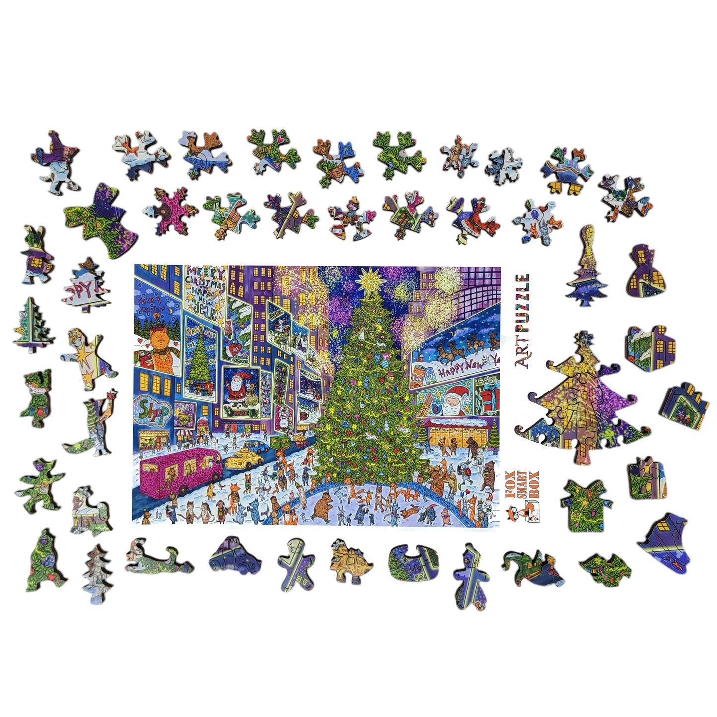 Wooden Jigsaw Puzzle for Adults - Uniquely Shaped Pieces - 220 Pieces - New York Holiday Lights