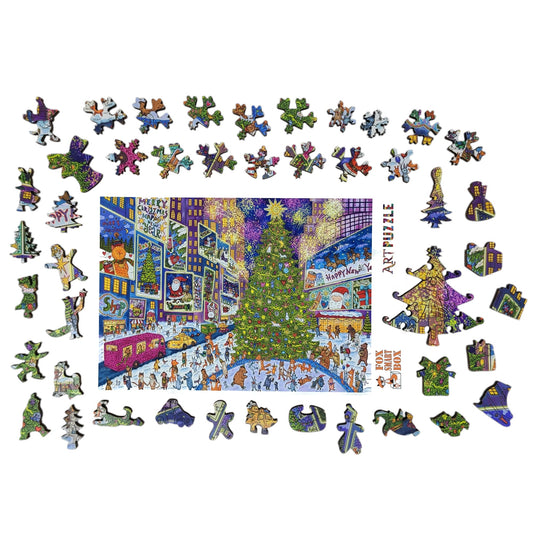 Wooden Jigsaw Puzzle for Adults - Uniquely Shaped Pieces - 220 Pieces - New York Holiday Lights