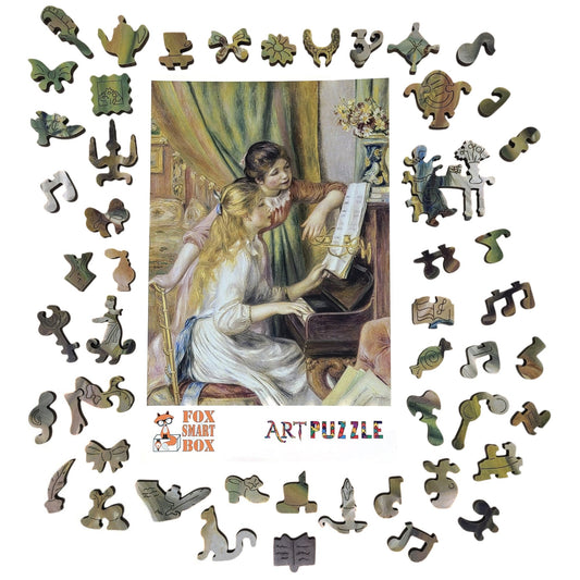 Large Format Wooden Jigsaw Puzzle with Uniquely Shaped Pieces for Seniors and Adults - 260 Pieces - Young Girls at the Piano