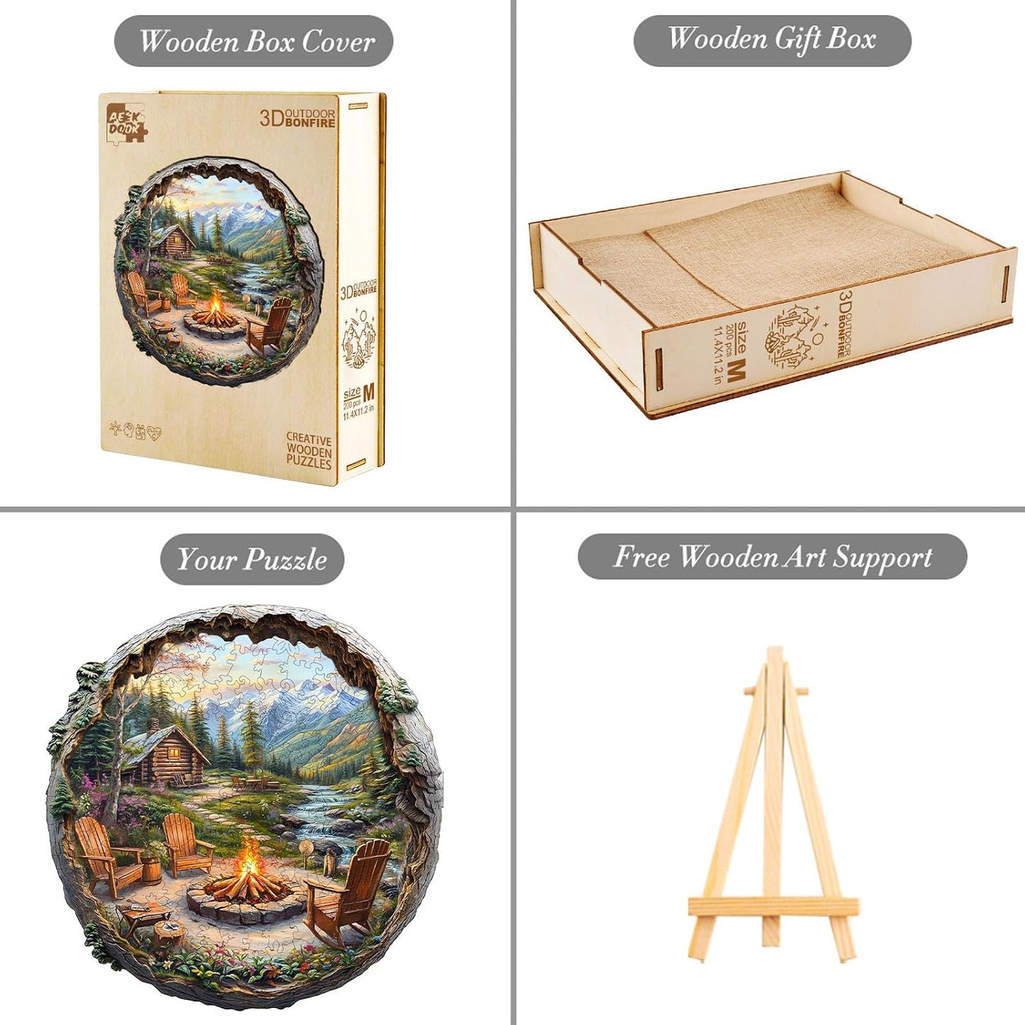 Wooden Puzzles for Adults - Mountain Outdoor Campfire Wooden Jigsaw Puzzles for Adults - Unique Irregular Pieces Wood Puzzles Adult for Relaxation (11.4 * 11.2in-200 Pcs)