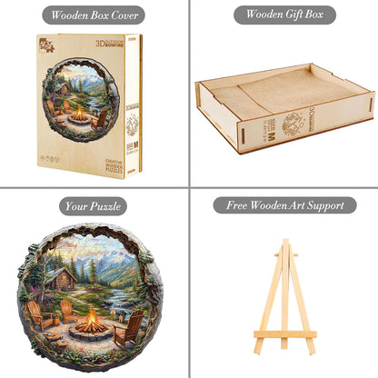 Wooden Puzzles for Adults - Mountain Outdoor Campfire Wooden Jigsaw Puzzles for Adults - Unique Irregular Pieces Wood Puzzles Adult for Relaxation (11.4 * 11.2in-200 Pcs)
