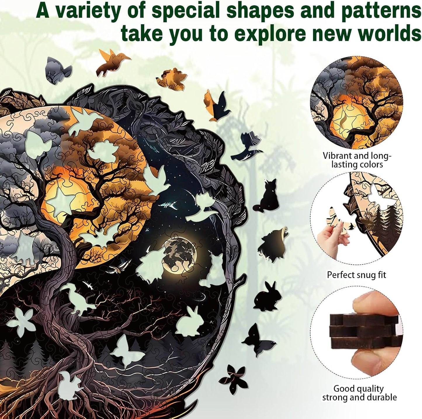 Wooden Puzzles for Adults, Tree of Life Wood Puzzles 200 Pieces, Irregular Animal Shaped Unique Wooden Jigsaw Puzzles, Creative Ghristmas Gift for Teenagers and Adults