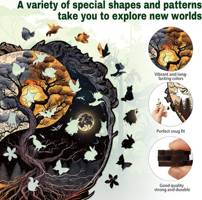 Wooden Puzzles for Adults, Tree of Life Wood Puzzles 200 Pieces, Irregular Animal Shaped Unique Wooden Jigsaw Puzzles, Creative Ghristmas Gift for Teenagers and Adults