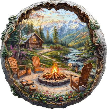 Wooden Puzzles for Adults - Mountain Outdoor Campfire Wooden Jigsaw Puzzles for Adults - Unique Irregular Pieces Wood Puzzles Adult for Relaxation (11.4 * 11.2in-200 Pcs)