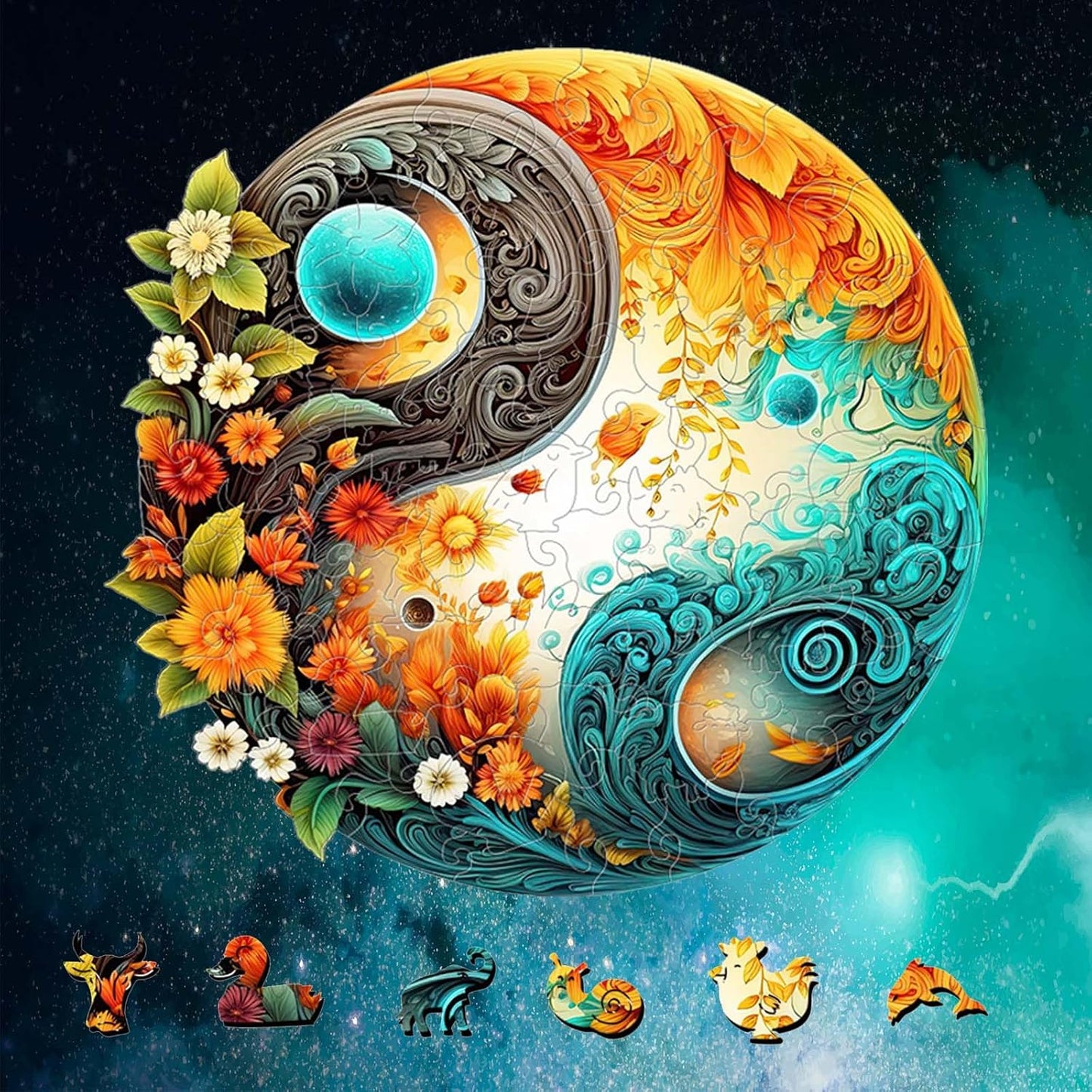 Wooden Jigsaw Puzzles for Adults, Yin Yang Style Wooden Jigsaw Puzzles for Adults Large Size Puzzles Unique Shape Puzzles, Gifts for Birthday Christmas Friends New Years Family Games