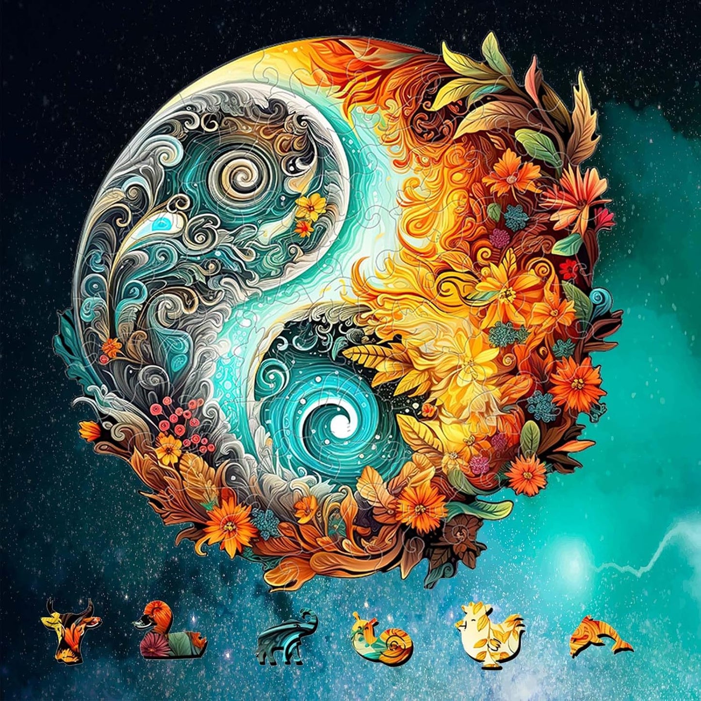 Wooden Jigsaw Puzzles for Adults, Yin Yang Style Wooden Jigsaw Puzzles for Adults Large Size Puzzles Unique Shape Puzzles, Gifts for Birthday Christmas Friends New Years Family Games