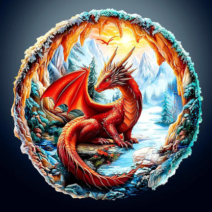 Wooden Puzzles for Adults - Crimson Dragon Wooden Jigsaw Puzzle - Unique Shape 3D Vision Wood Puzzles Adult - Christmas Birthday Gifts for Adults/Friends/Family - 295pcs 13.4 * 13.4in