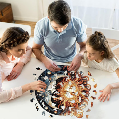 Wooden Puzzles for Adults, Sun and Moon Wood Puzzles 200 Pieces, Irregular Animal Shaped Unique Wooden Jigsaw Puzzles, Creative Ghristmas Gift for Teenagers and Adults