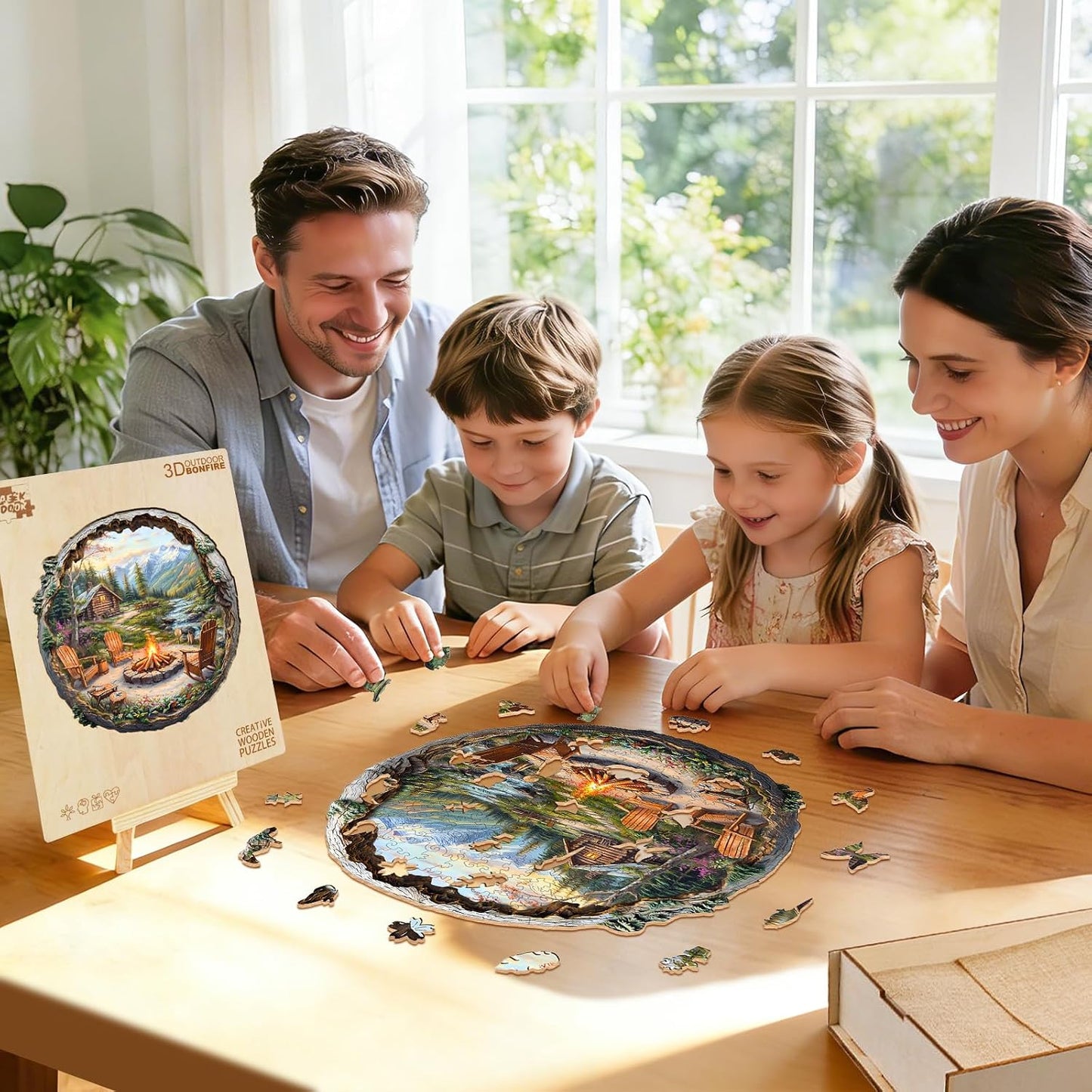 Wooden Puzzles for Adults - Mountain Outdoor Campfire Wooden Jigsaw Puzzles for Adults - Unique Irregular Pieces Wood Puzzles Adult for Relaxation (11.4 * 11.2in-200 Pcs)