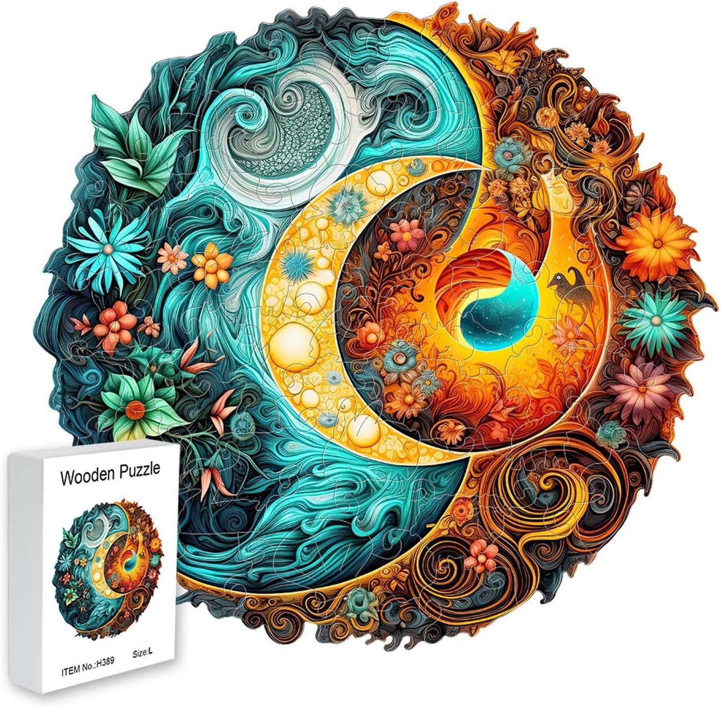 Wooden Jigsaw Puzzles for Adults, Yin Yang Style Wooden Jigsaw Puzzles for Adults Large Size Puzzles Unique Shape Puzzles, Gifts for Birthday Christmas Friends New Years Family Games