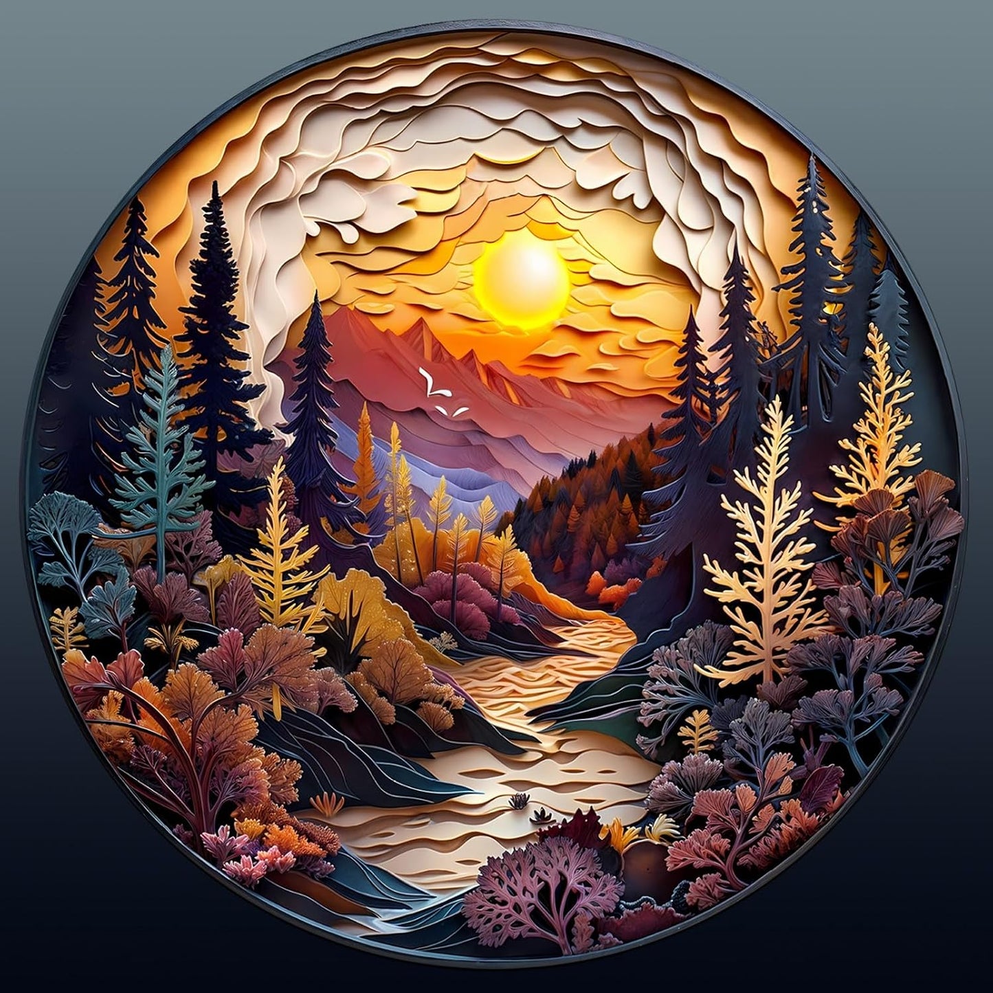 Wooden Puzzle for Adults-3D Vision Effect Wooden Puzzle Unique Shape Sunset Forest Wooden Jigsaw Puzzle for Adult, Wood Puzzles,Challenge Wooden Jigsaw Puzzle (L-13.4 * 13.4in-300pcs)